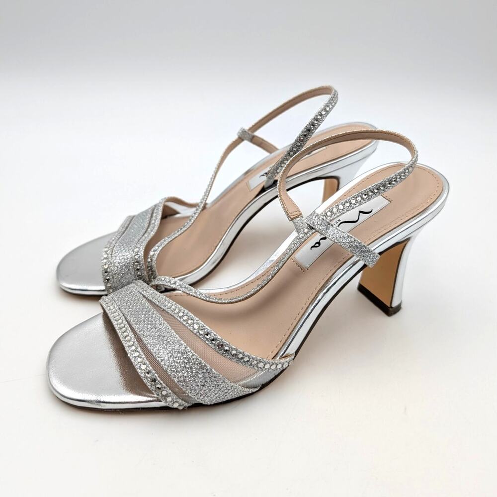 Nina Abbi Slingback Block Heel Sandals Women's Silver Size US6.5M EU36.5